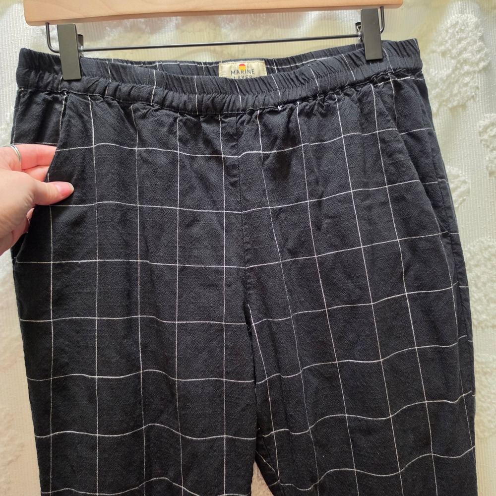 Marine Layer Allison Tencel Pants Black Windowpane Womens Medium - Picture 2 of 10